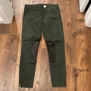 J Crew hunter green skinny pants with leather leg patch size 26